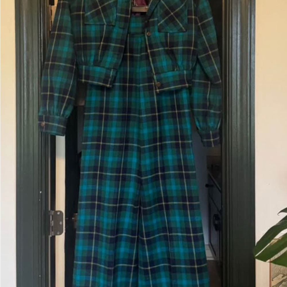 Plaid Green and Blue Two-Piece Set